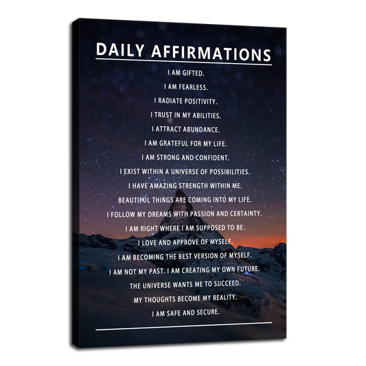 Daily Affirmations Motivational Canvas Wall Art Inspirational Poster Prints Artwork for Office Living Room Modern Home Decor Painting Pictures Stretched and Framed Ready to Hang [12''Wx 18''H]