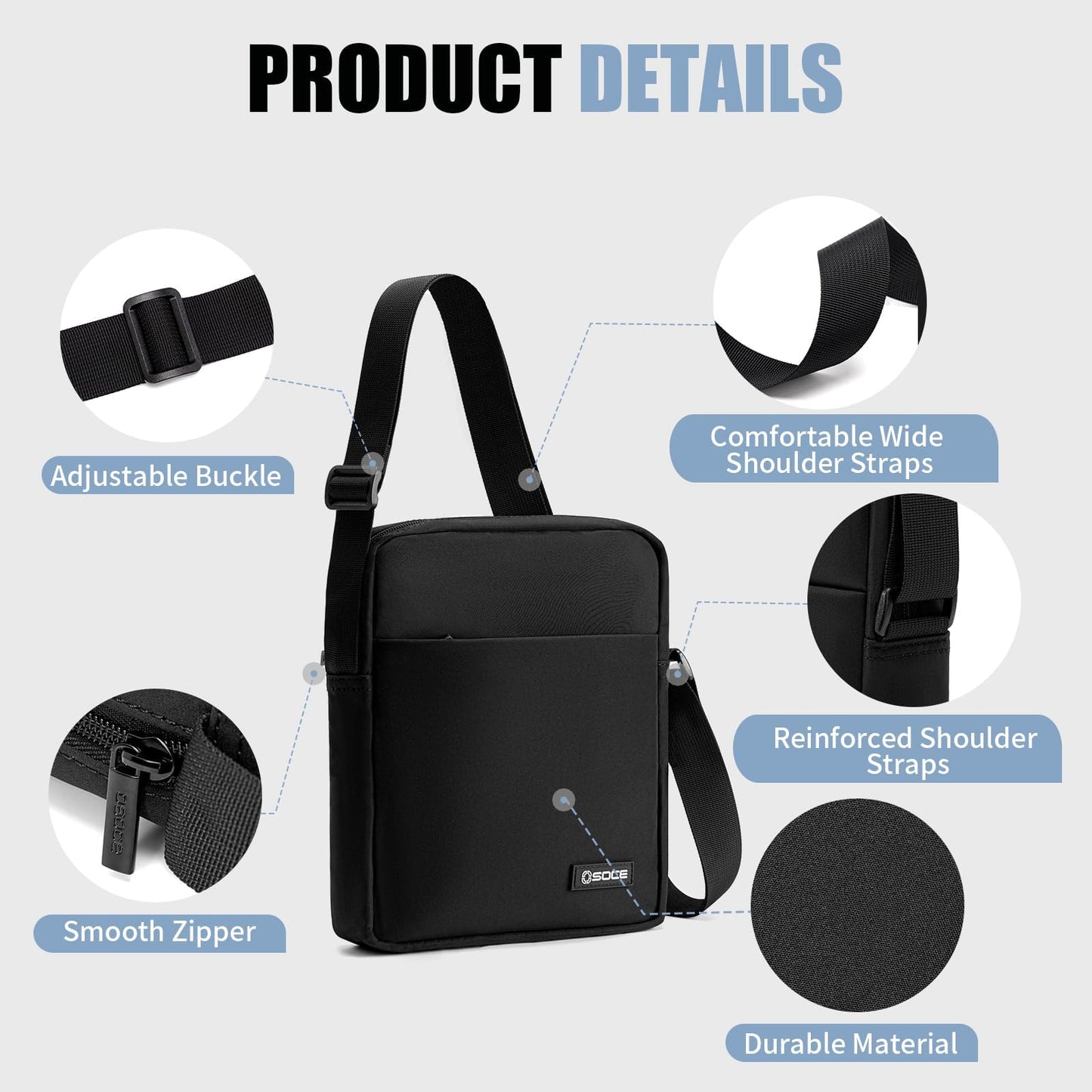 OSOCE Messenger Bag, Crossbody Bag Shoulder Bag for Men Water Resistant Man Bag Man Purse for Business Office, L