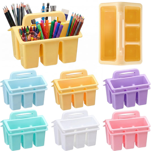 Qunclay 12 Pack Plastic Caddy with Handle Pastel Color 4 Compartment Classroom Caddies Organizer Protable Craft Storage Classroom Caddy Organization for Teachers Pencil Crayon Marker School Supplies