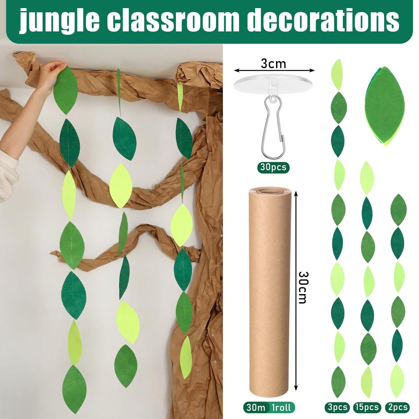 Suncalla Classroom Tree Bulletin Board Set DIY 3D Classroom Ceiling Wall Decor with Kraft Paper & Mounted Traceless Hooks for Jungle Safari Hawaiian Luau Party Supplies(Willow)