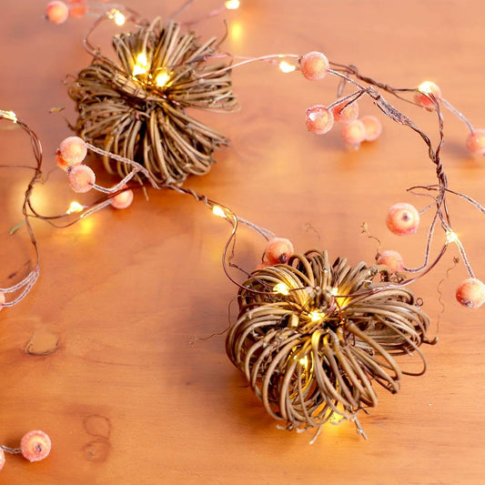 SUNSET HOME Rattan Pumpkin String Lights 10ft 30 LEDs Battery Operated Orange Fall Garland with Remote for Halloween Thanksgiving Decor