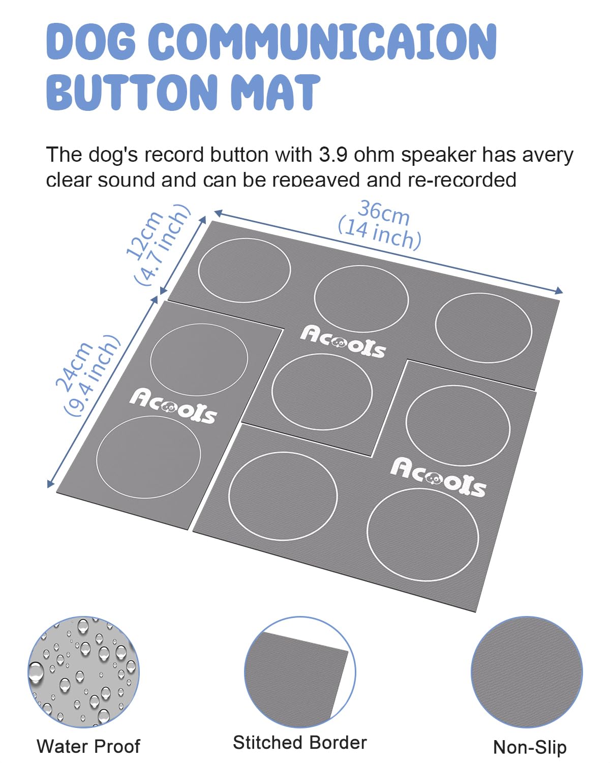 Dog Buttons for Communication, 9 Pcs Dog Talking Button Set, 30s Voice Recording Pet Buzzer Training Buttons, Speaking Button for Dogs with Waterproof Anti-Slip Dog Button Mat and 48 Scene Stickers