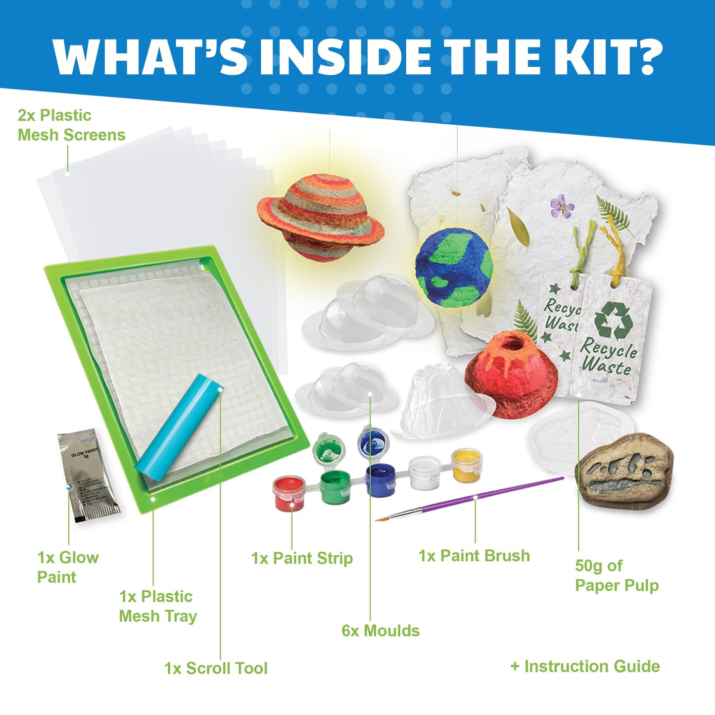 4M Green Science - Paper Making Kit - Recycle and Create Your Own - Paper Making Screen - Green DIY Craft Stem Toys Kit for Kids - Includes Molds, Paints, and Glow-in-the-Dark Features