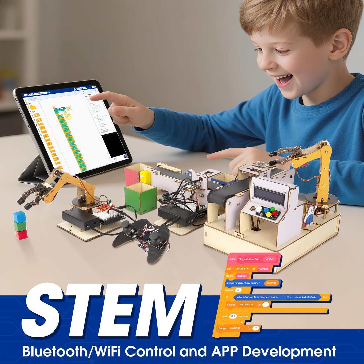 ACEBOTT IoT STEM Kit for Kids，Smart Factory Starter Kit for Arduino ESP32，3D Wooden Puzzles DIY Model Science Educational Set Building Toys for Adults Teens 10+