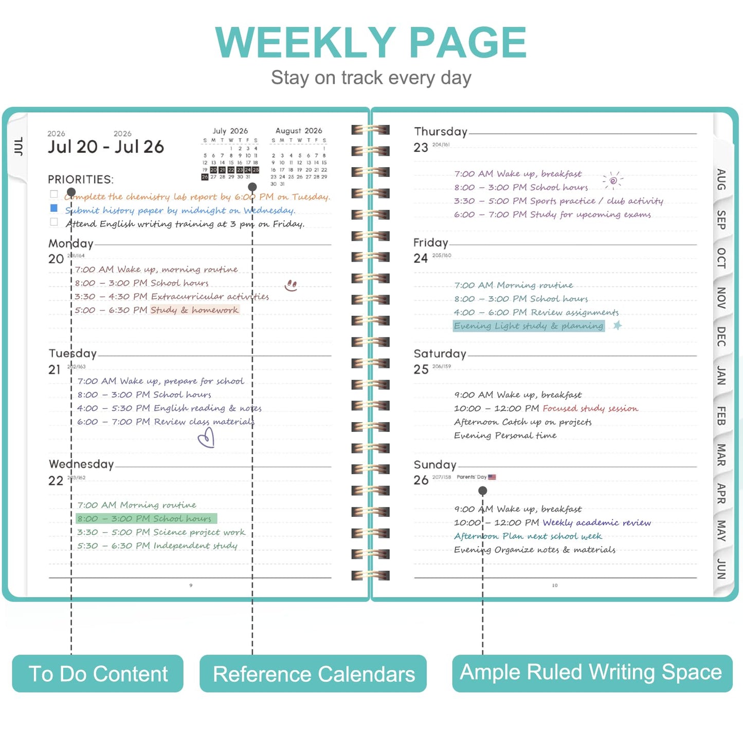 Planner 2026-2027, Weekly and Monthly Academic Planner, July 2026 - June 2027, Hardcover Calendar Agenda Book for School Year Planning, School Supplies for Teacher and Student, A5(6.3'' x 8.5'')