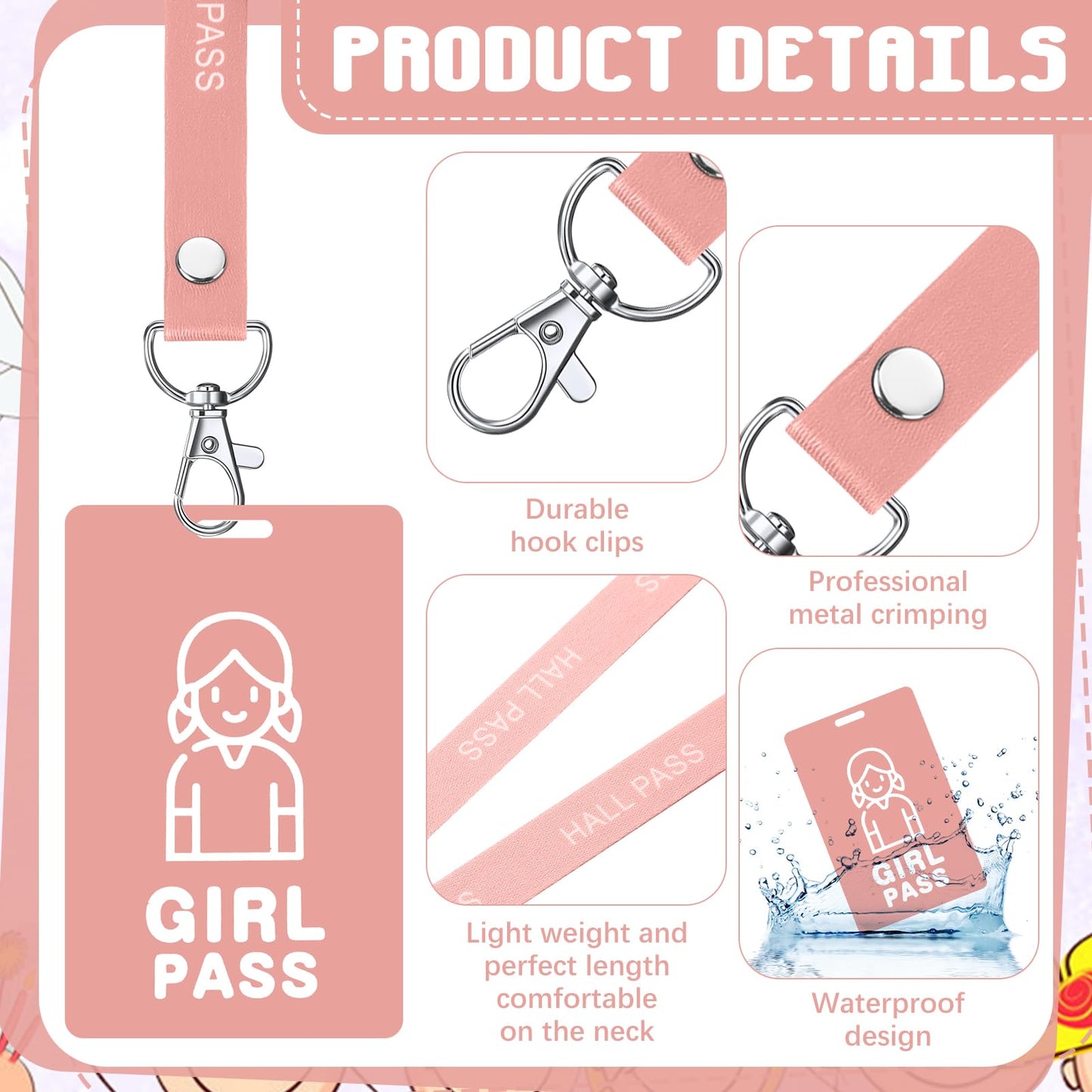 Fuyoooo 16 Set Boho Hall Pass Lanyards Unbreakable PVC Classroom Passes with Lanyards Boho Classroom School Teacher Supplies Bathroom Boy Girl Library Hall Office Nurse Pass