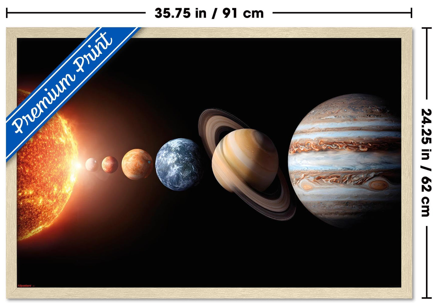 Science - Solar System Planets 26 Wall Poster, 34L" x 22.4W", Blonde Framed Version
