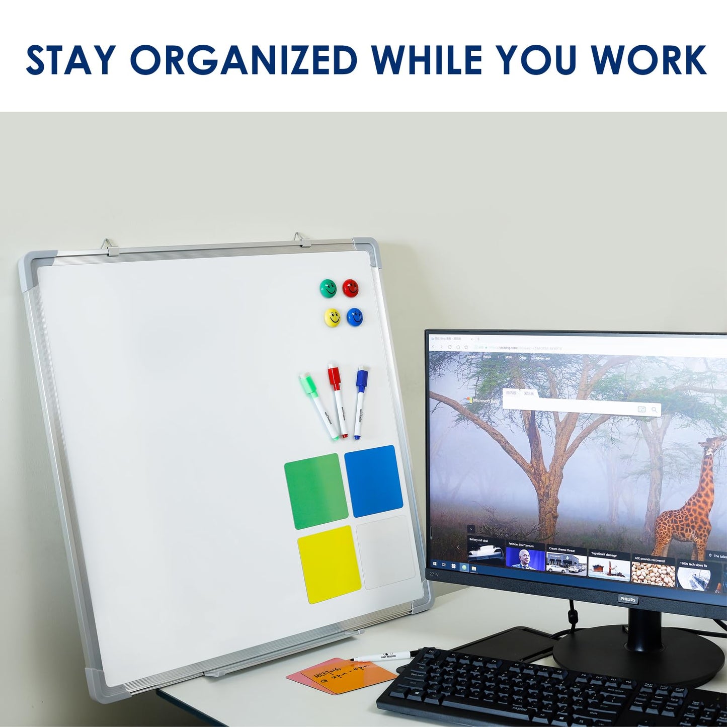 Whiteboard Set - Dry Erase Board 24 x 24 in with 1 Magnetic Eraser, 4 Dry Wipe Markers, 4 Magnets and 6 Magnetic Labels - Wall Hanging Reminder Kanban White Board for Home and Office (24x24 inch)