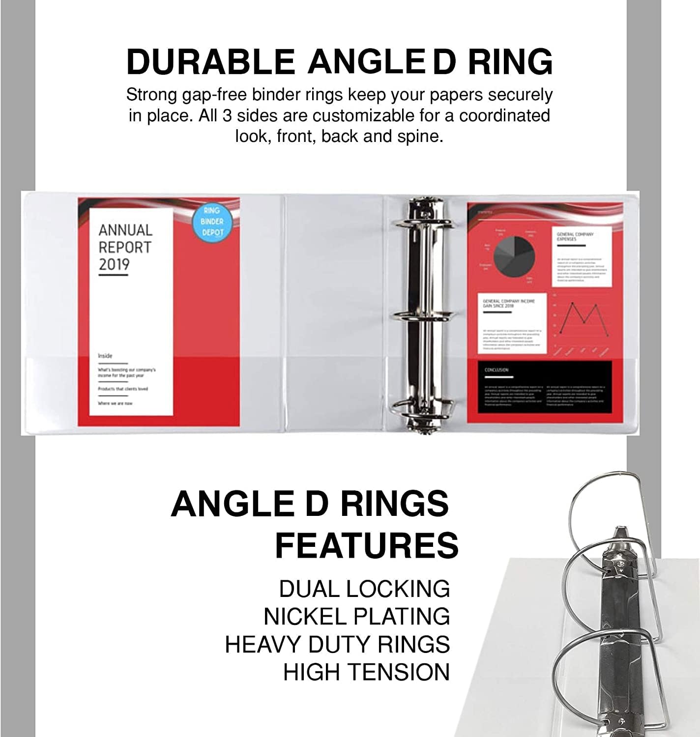 3 Ring Binders, 6 Inch D Ring Heavy Duty Large Binder with Pockets for 8.5" x 11" Sheet Size, Durable Non-Stick Customizable Clear View Cover (White)