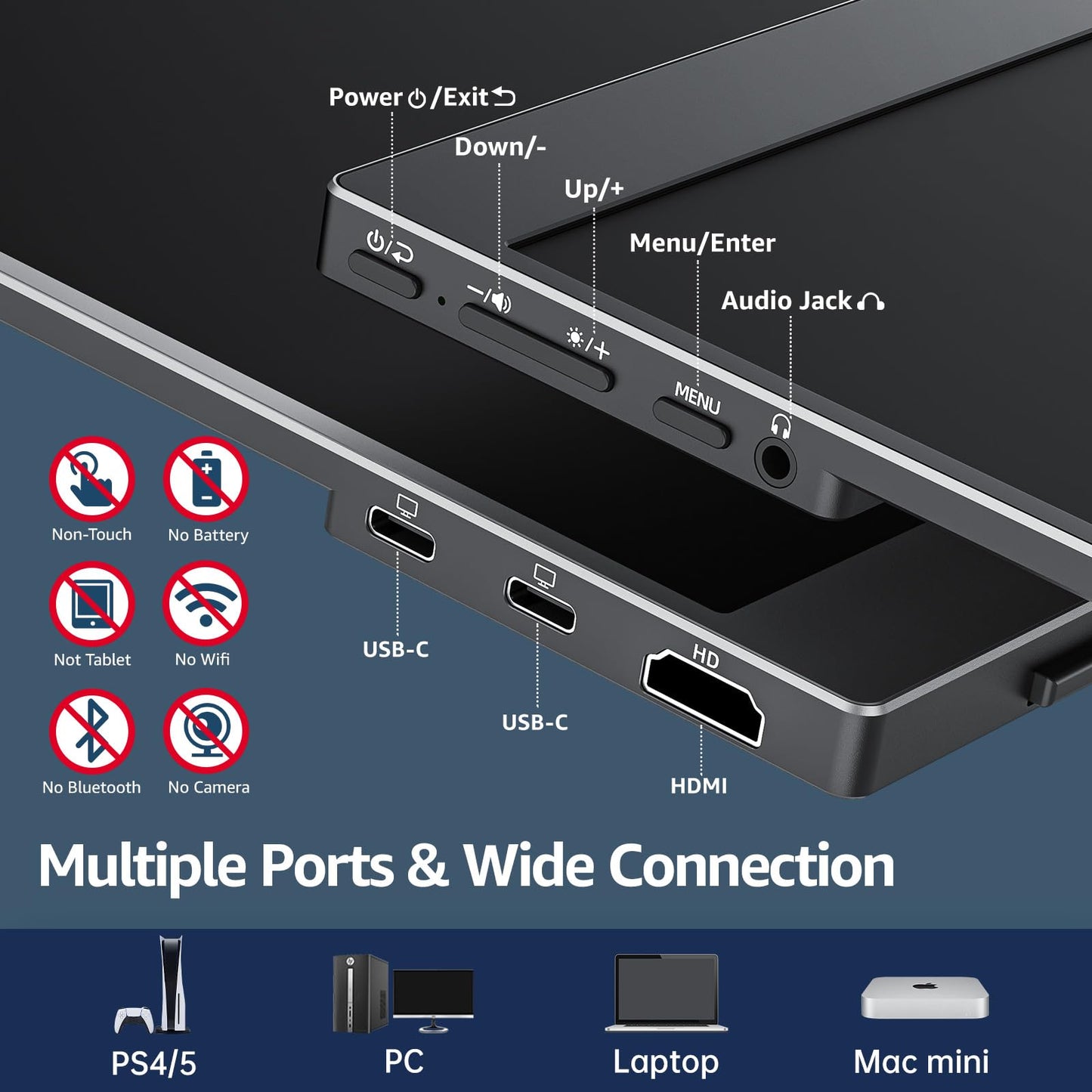 cocopar Portable Monitor 15.6 Inch 1080P FHD 60Hz 85% sRGB Travel Monitor with Speaker HDMI USB-C Second Screen for Laptop MacBook Surface PC Xbox PS4/5, VESA Mountable, with Cover Stand