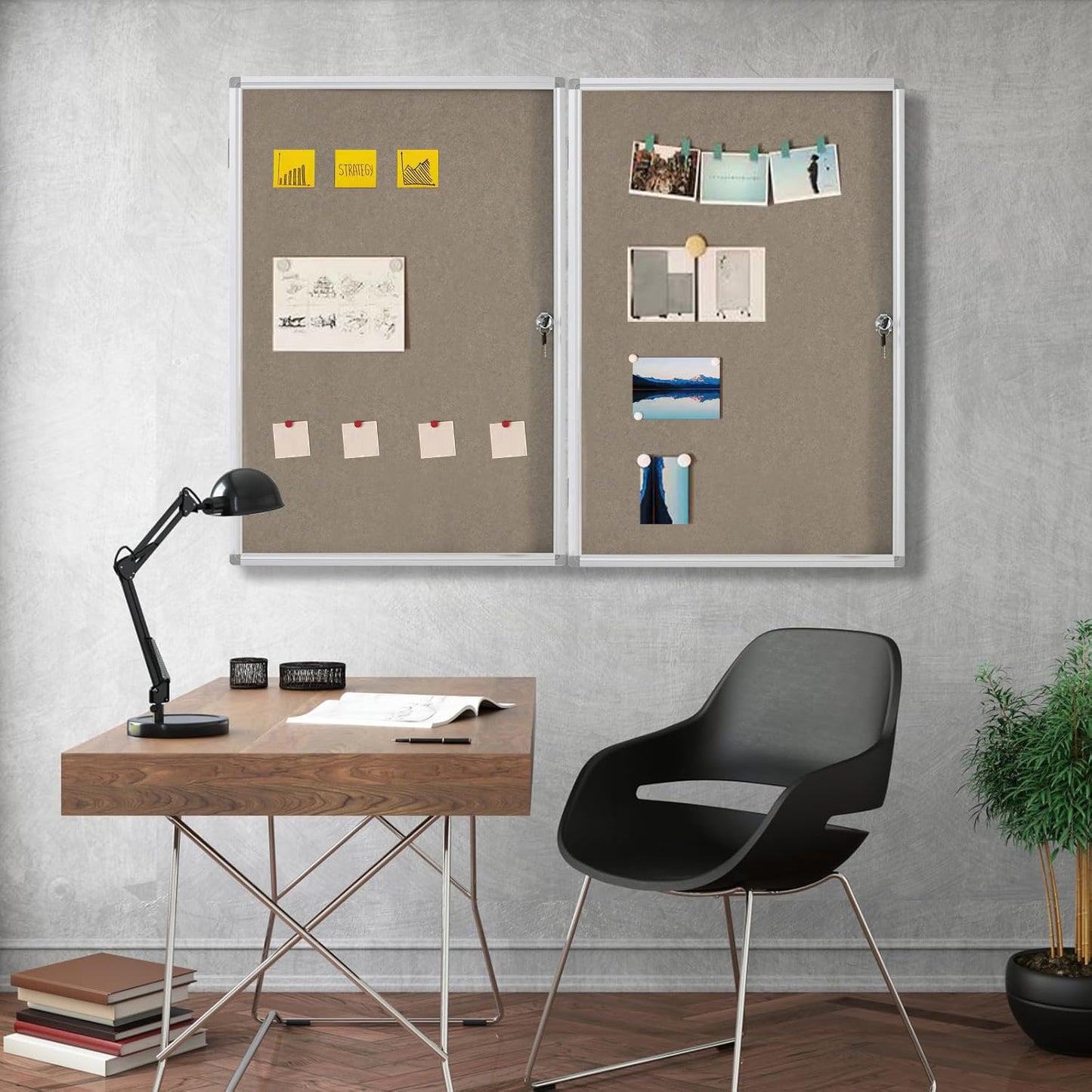 Boardest Enclosed Lockable Felt Bulletin Board 36x24 Inches - Notice Board with Acrylic Door & Keys - Silver Aluminum Frame Wall Mount Display Case for School, Office & Church