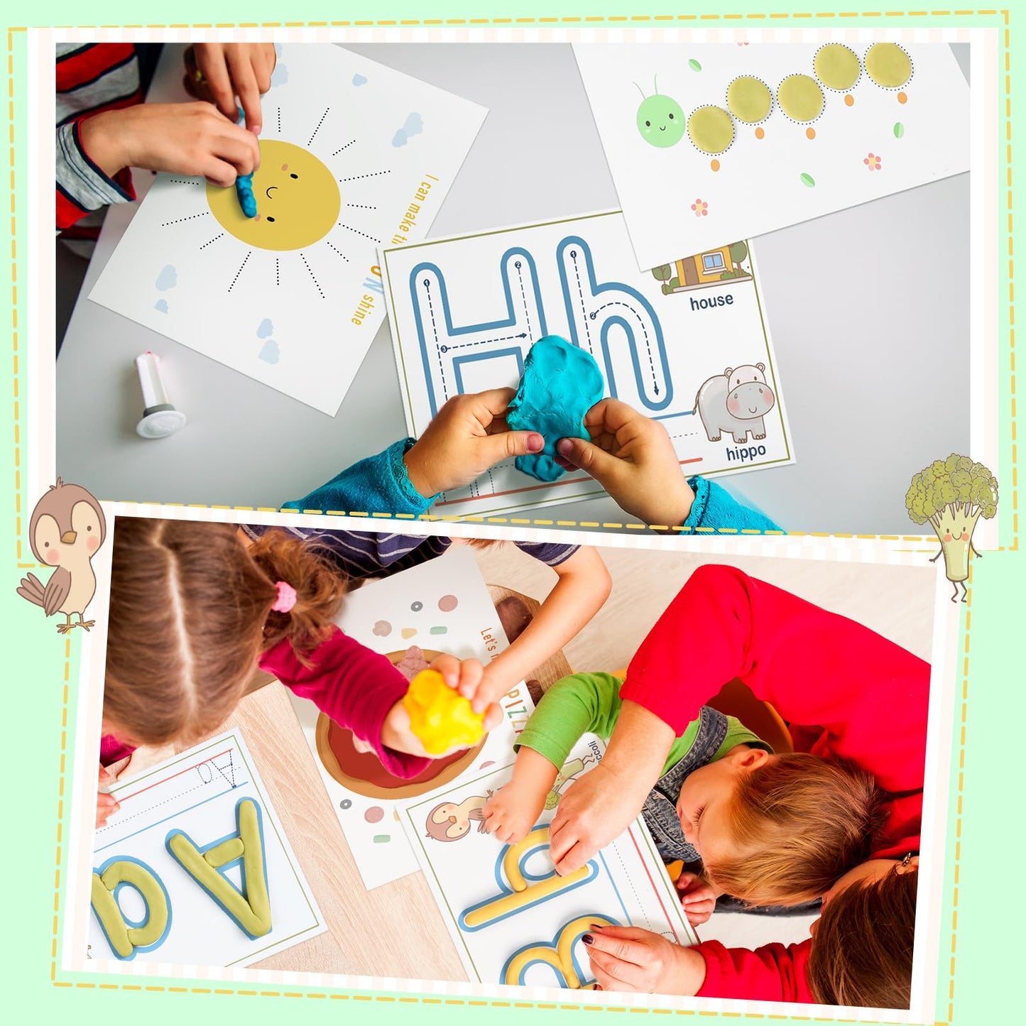 Ireer 36 Pcs Playclay Dough Mats for Kids Activity Card for Clay Back to School Preschool Number Alphabet Animal Shape Learning Activity Games for Classroom Home Educational Supplies