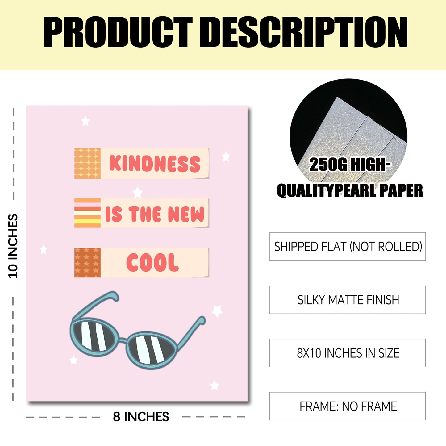KDMAZH Kindness Posters for Classroom Decorations，6 Classroom Poster,Language educational，Motivational, Positive,Inspirational. 8x10Inch，Unframed