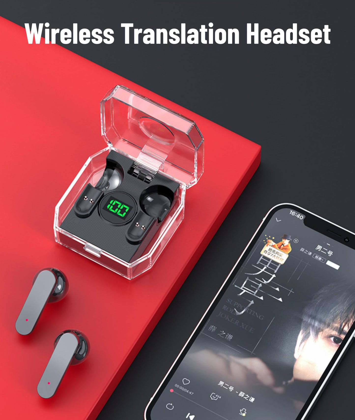 Diyeeni Language Translator Earbuds, 144 Languages Translator Devices, Bluetooth Translator Earphones with Power Display, 3 Modes, for Business Travel Learning (White)