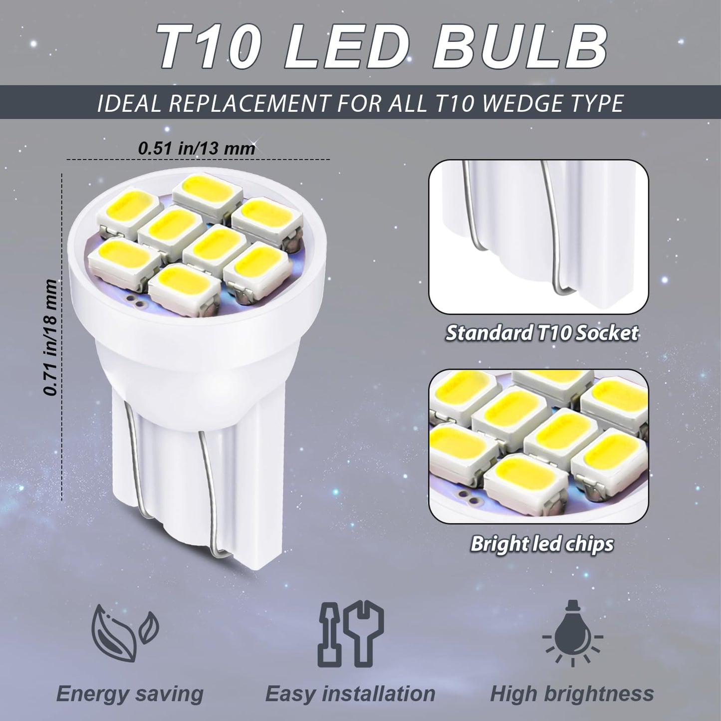 Frienda LED Dash Instrument Light Bulbs, 40 Pcs T10 194 168, Twist Lock Socket, White, for Dashboard Panel Gauge Cluster