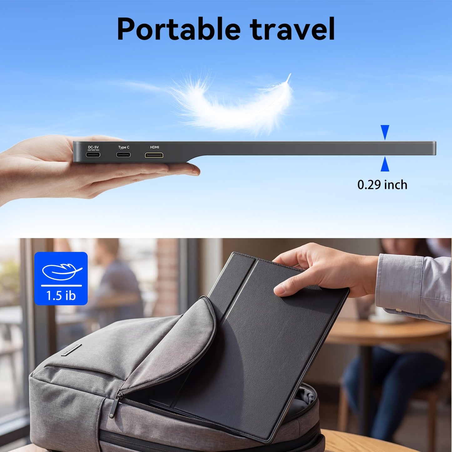 ZefcS 15.6 Inch Portable Monitor FHD 1080P IPS Display with USB C and HDMI Ultra Slim Travel Screen Extender for Laptop and Gaming