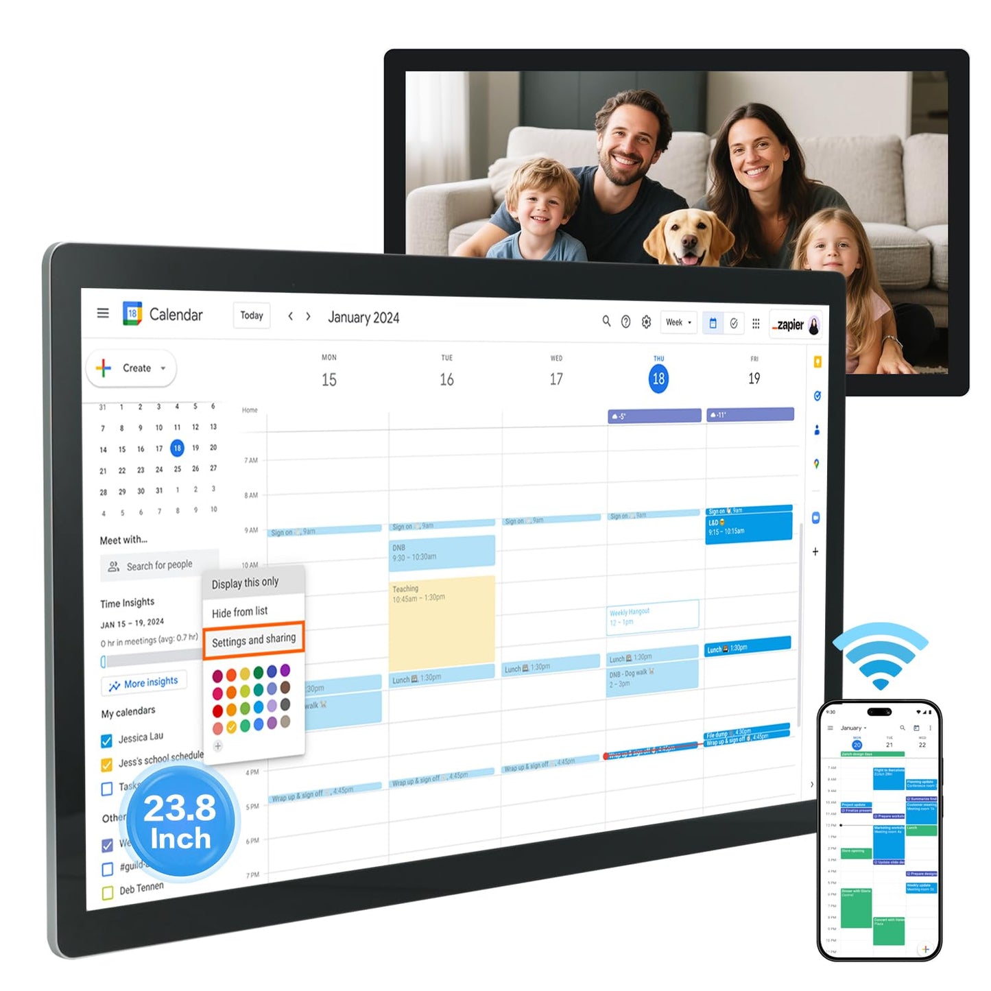TouchWo 15.6 to 27 inch Touchscreen Digital Calendar & Wall Planners, Smart Whiteboard Calendar for Chore Chart & Work Schedule, Built in Speakers and Camera, Include Wall Mount & Desk Stand (23.8-inch)