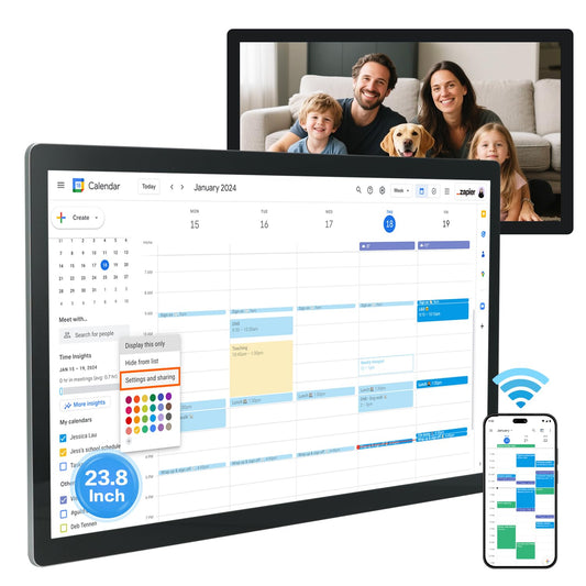TouchWo 15.6 to 27 inch Touchscreen Digital Calendar & Wall Planners, Smart Whiteboard Calendar for Chore Chart & Work Schedule, Built in Speakers and Camera, Include Wall Mount & Desk Stand (23.8-inch)