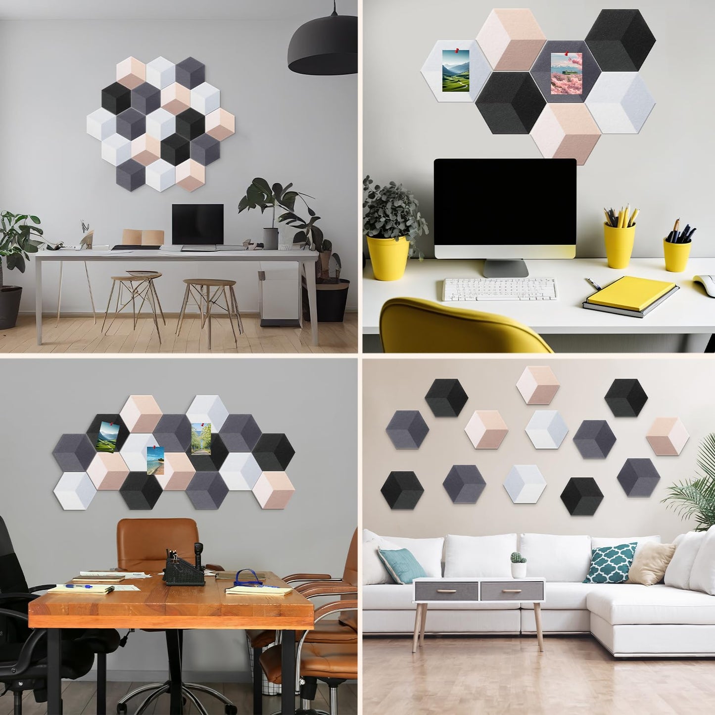 Tegeme Black 16 Pcs 6.7 x 5.9 Inches Hexagon Felt Cork Board Tiles for Walls Back to School Self Adhesive DIY Hexagon Wall Panels Notice Bulletin Board for Office Home Stickers Photos Display