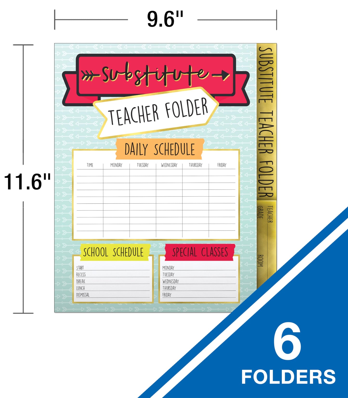 Carson Dellosa 6-Pack Substitute Teacher Folder, Schedules, Routines, Procedures, Classroom Management, Contact Information, and More with Pockets, Desk Organizer School Supplies