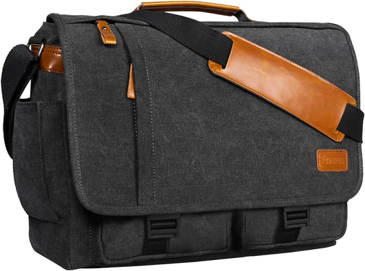 ESTARER Messenger Bag 17.3 Inch, Mens Computer Bag for Teacher/College/Work/Travel, Water-resistant Canvas Laptop Bag Satchel Briefcase, Dark Grey