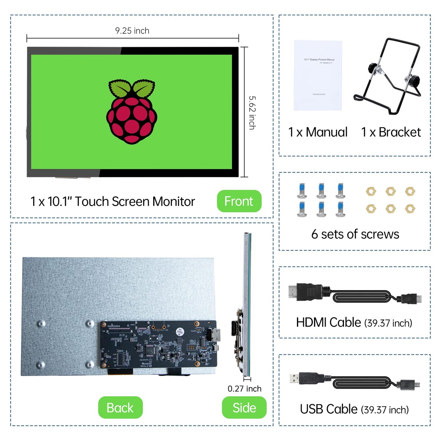 HAMTYSAN Raspberry Pi Screen, 10.1 Inch Touchscreen Monitor 1024x600 Small HDMI Monitor w/Stand, IPS LCD Screen Display for Raspberry Pi 5/4/3/2/Zero/B/B+ Jetson Nano Win11/10/8/7, Driver Free