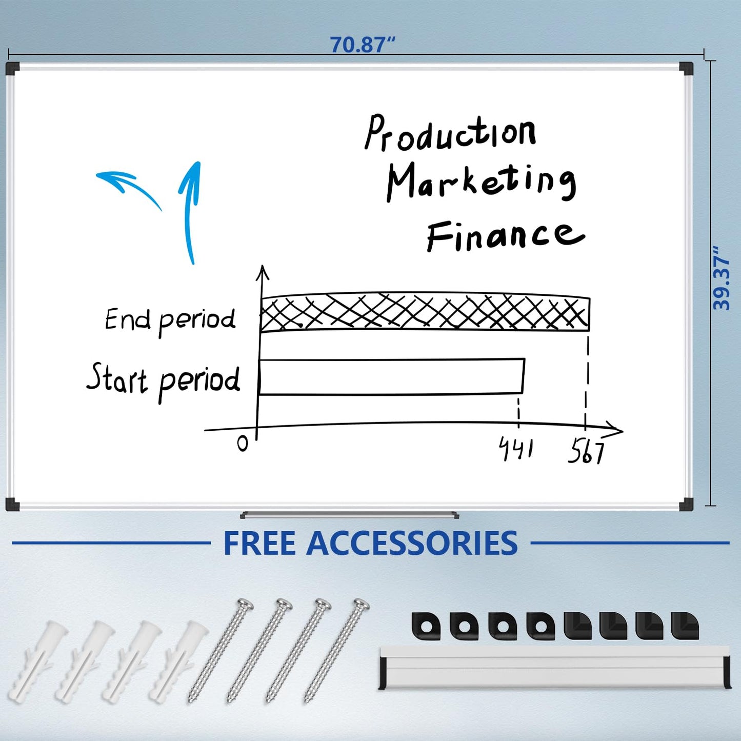 XBoard Magnetic Dry Erase Board 72" x 40" Wall Mounted, Large Whiteboard with Marker Tray, Aluminum Frame Large Dry Erase Board for Office, Conference Room, School