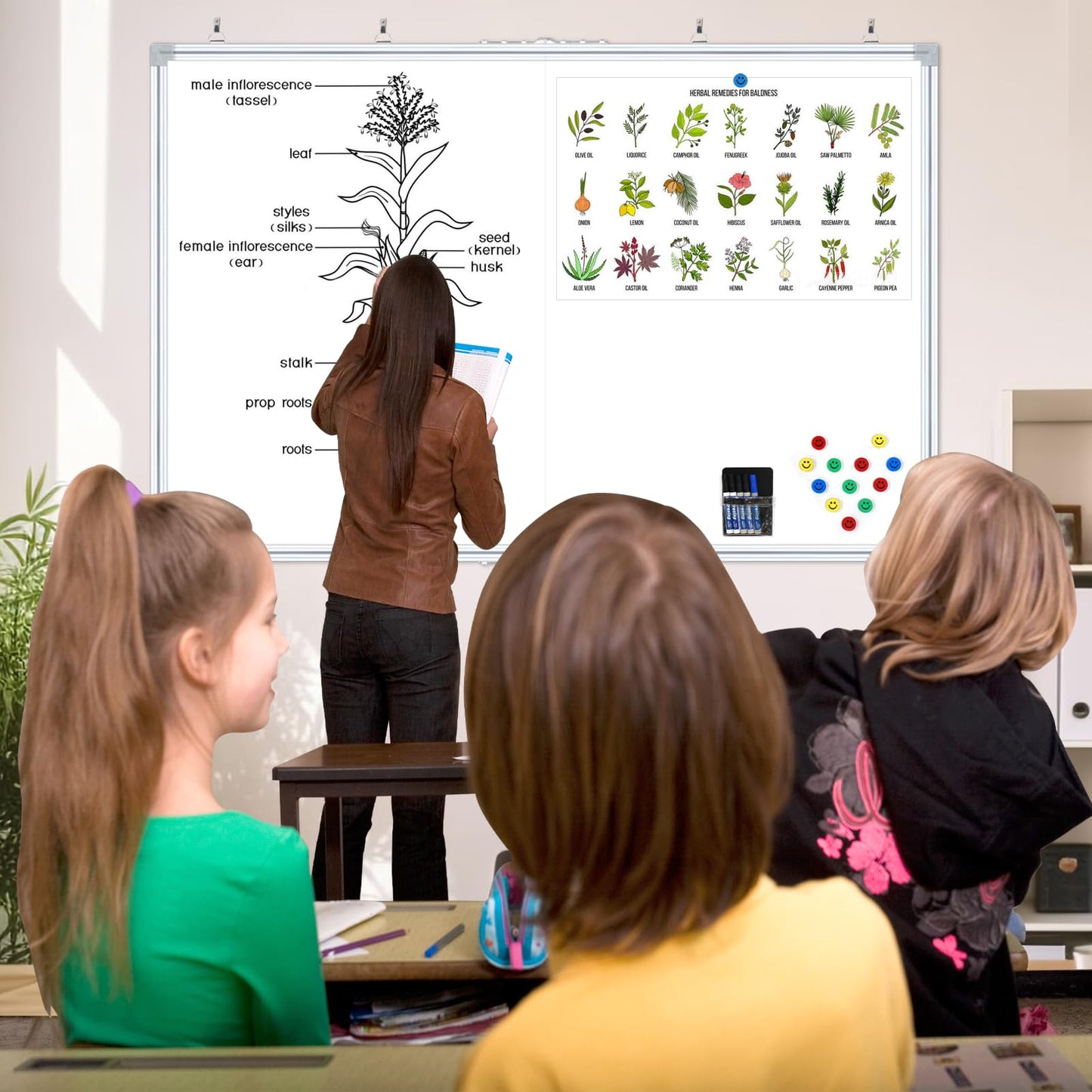 Offi-eqp Magnetic Dry Erase Board 60x40 Inches, Foldable Whiteboard with Silver Frame for Classroom, Office and Home - 5x3.5 Ft, Non-Glare Surface, Full Magnetic Accessory Kit Included