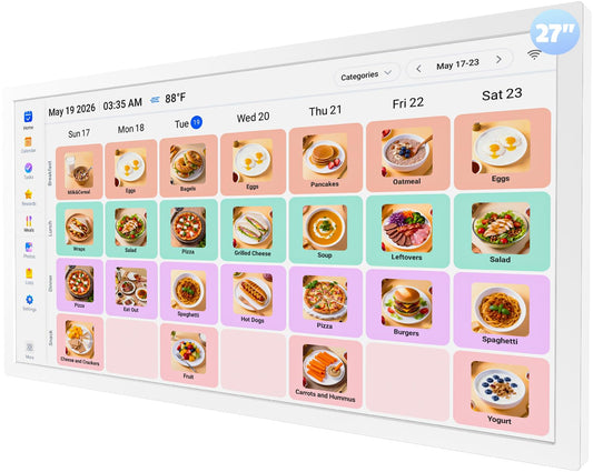27" Digital Calendar Picture-Frame for-Wall-Planner – Touchscreen Electronic Calendar for Family Meal Schedules, No Subscription, Sync Online Cal, Chore Charts, Star Reward, Wall Mounted, Gift for Dad