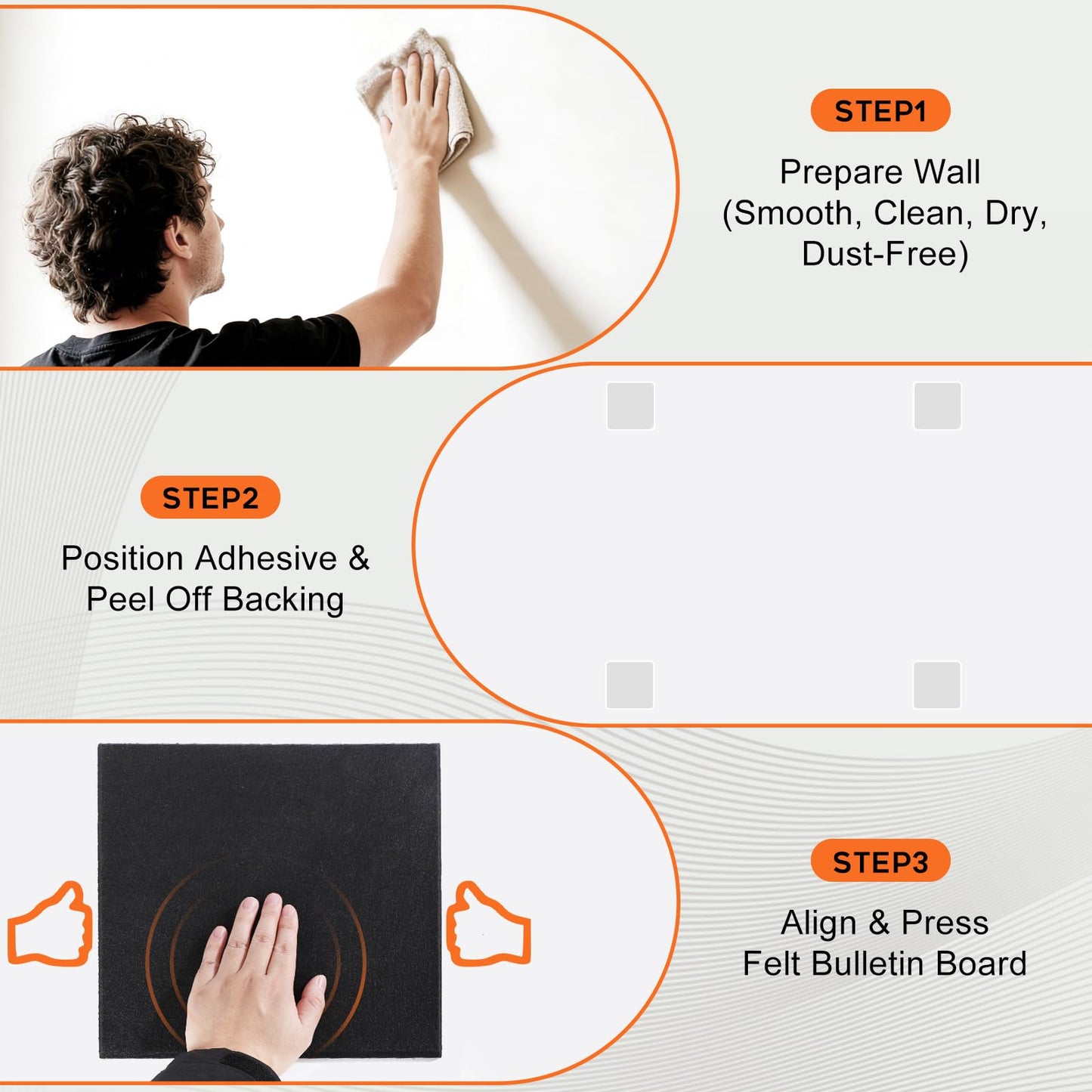 Xydstay 36x24 inches Felt Bulletin Board, Self-Adhesive, 6 Pack with Pins