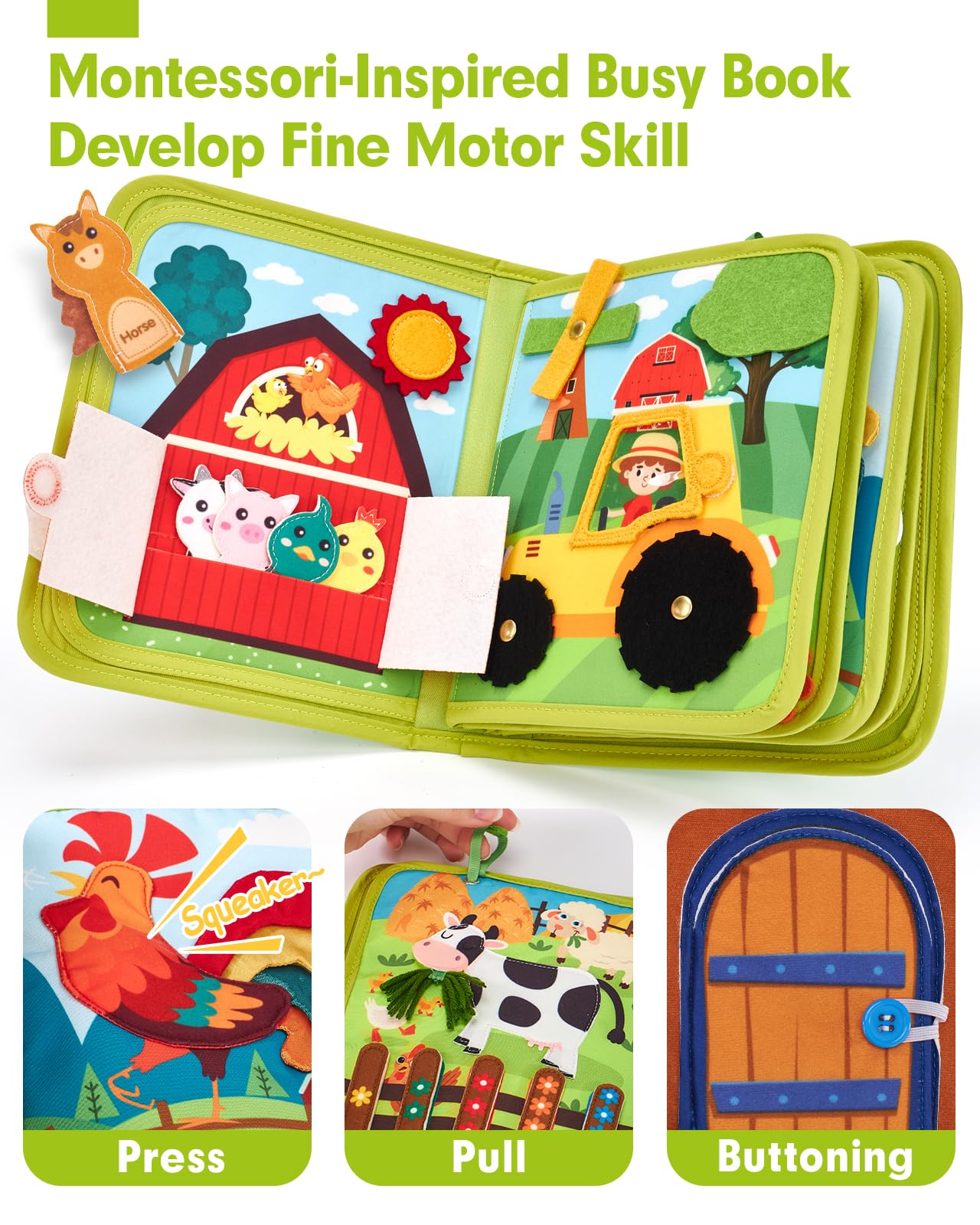 hahaland Busy Book for Toddlers 1-3 - Montessori Toys Busy Board for 1 Year Old Boy Gifts Girl Toys Educational Learning Quiet Activity Books Gifts Toddler Travel Toys for One Year Old Birthday Gift