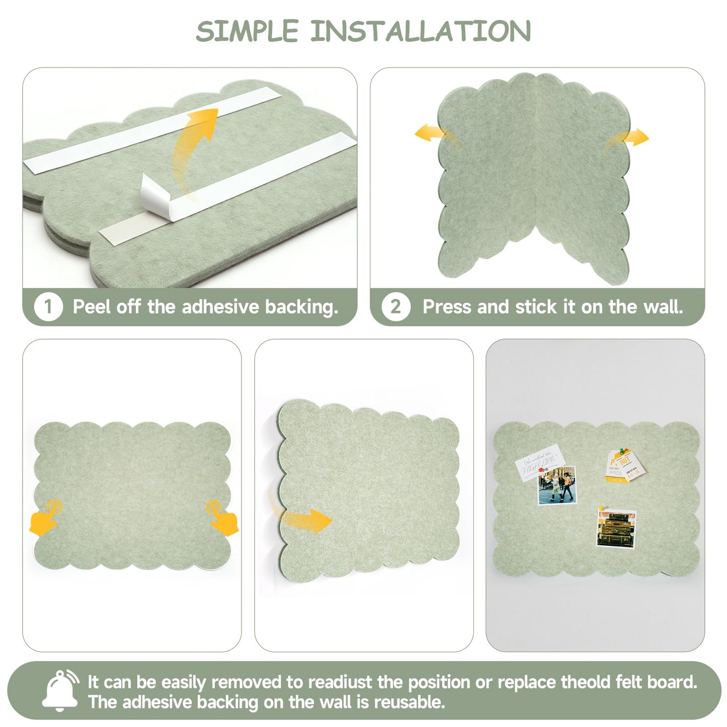 Felt Bulletin Board 24" x 18" Cork Board Alternative,Decorative Felt Pin Board Foldable Cork Boards for Walls Self-Adhesive Cork Board for Home Office Classroom Pin Board (Sage Green)