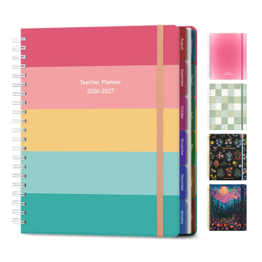 Teacher Lesson Planner 2026-2027 Academic Year, Aug 2026-Jul 2027, Deluxe 26-27 Lesson Plan Book for Teachers Supplies & Homeschool Planner with Pocket & Monthly Tabs, 8.5" x 11", Happy Stripes