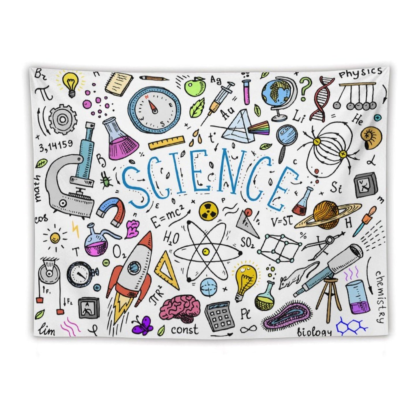 DDCBNS Science Ideas Wall Hanging Tapestry,Physics Chemistry Geometric Pattern School Decor Tapestries,Boys Girls Kids Funny Educational Tapestry for Study Classroom Bedroom Living Room 80" x 60"