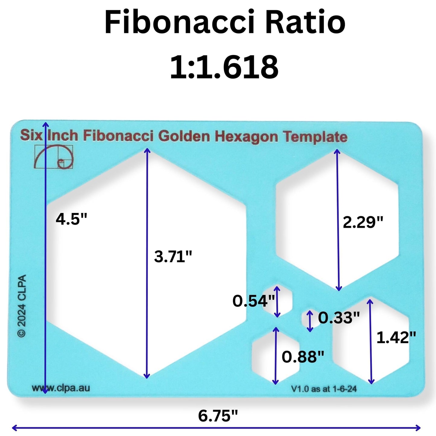 CLPA Fibonacci 3-Piece Template Set — 6" Triangle, Pentagon and Hexagon | Golden Ratio Drawing Tools | Fibonacci Art and Drafting Stencils | Clear PETG | Made in Australia