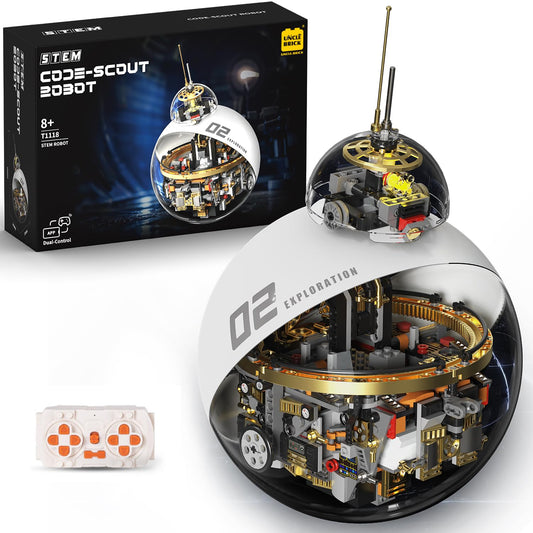 UNCLE BRICK Sci-Fi Robot Building Set, Programmable Rolling Sphere Robot with Remote Control, STEM Building Kit for Boys 8-12, Teens & Adults, Futuristic Collectible Display Model