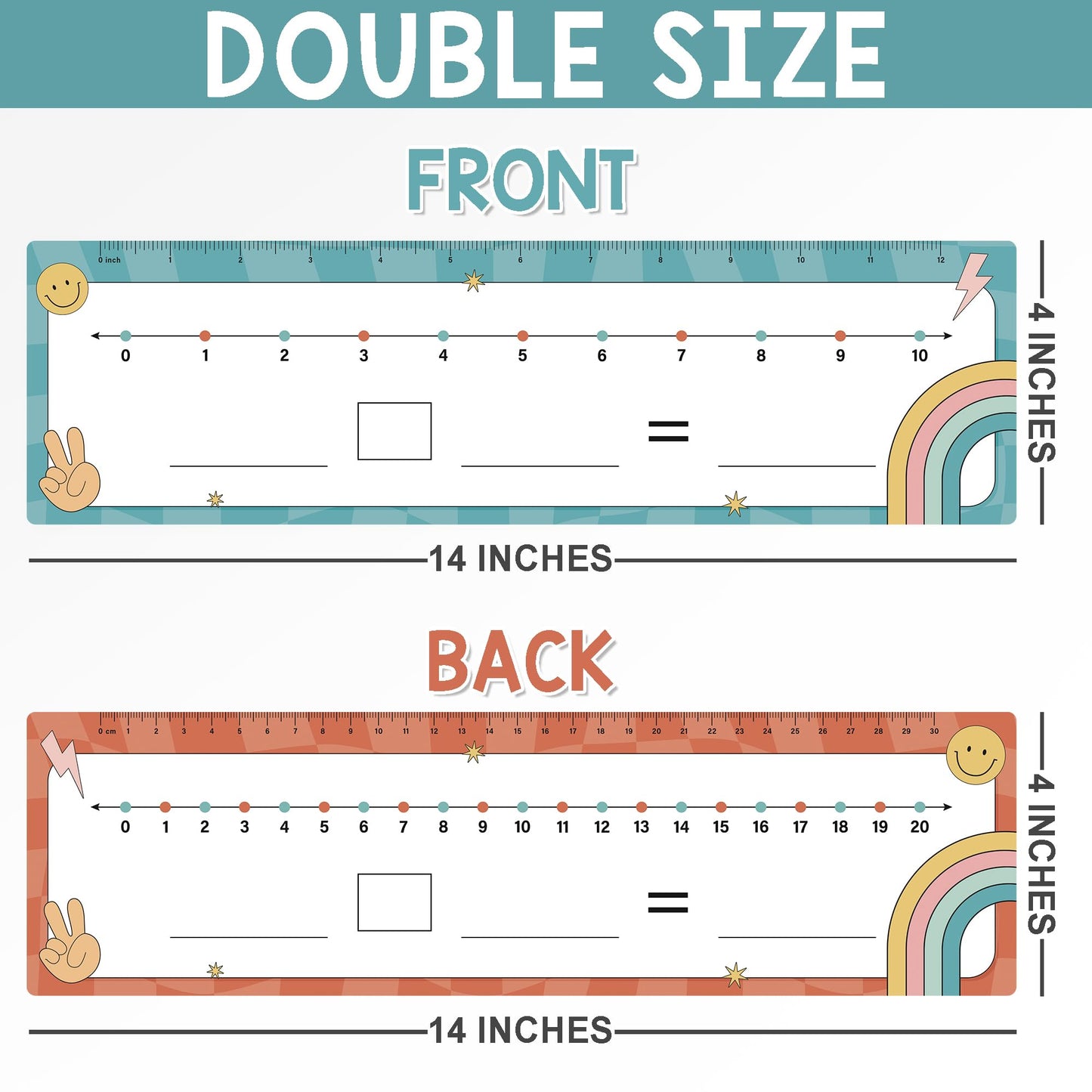 BrightenKidz 26 Pack Boho Groovy Number Line Dry Erase Boards Cards, 14"x4", Double-Sided, 0-10 on One Side & 0-20 on Other Side, Math Manipulatives for Student, Education Classroom Must Haves