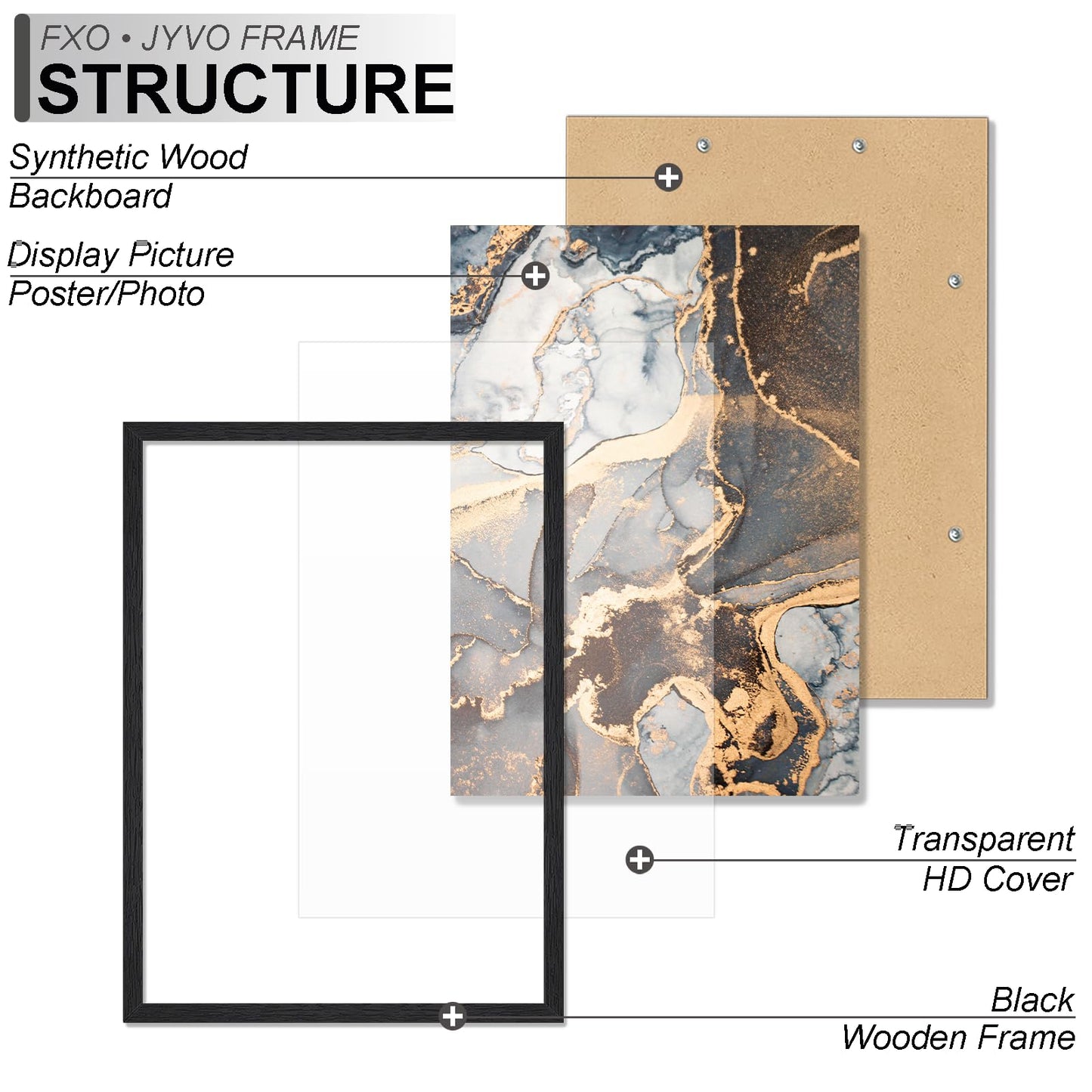 Fxojyvo Engineered Wood 18x22 Picture Frame Set of 3, Black Frame for 18 x 22 Inch Picture Poster Photo, Light Weight 18 by 22 Frame with Wood-grain for Wall - 3 Pack/Black/18 x22