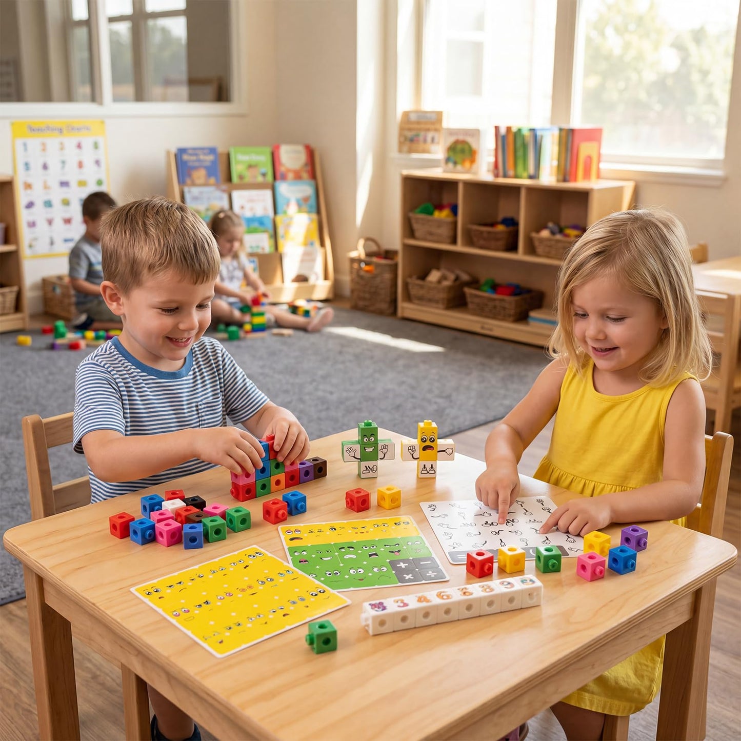 Odoorgames 100 Pcs Math Linking Cubes with 384 Cartoon Stickers - STEM Counting Cubes & Math Manipulatives for Kids, Learning Activities for Kindergarten & Elementary School