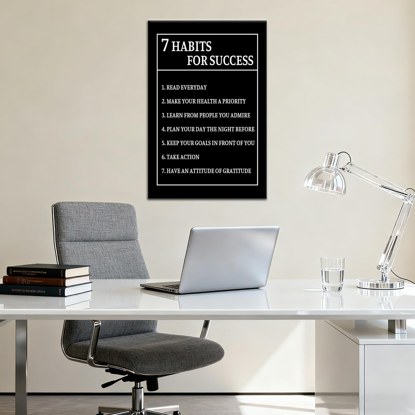 7 Habits for Success Inspirational Canvas Wall Art Motivational Positive Poster Print for Modern Modern Bathroom Bedroom Living Room Wall Decor Artwork Ready to Hang [12''Wx18''H]