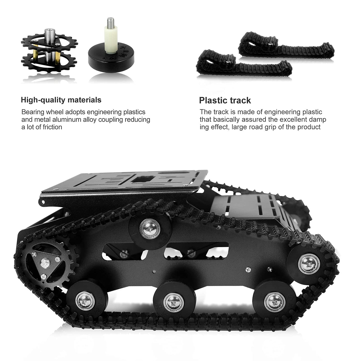 XiaoR Geek Smart Robot Car Chassis Kit Full Metal Big Tank Chassis with 2WD Motors for Arduino Raspberry Pi Jetson Python DIY Smart Car Learning Kit(Black, with DC Motor)
