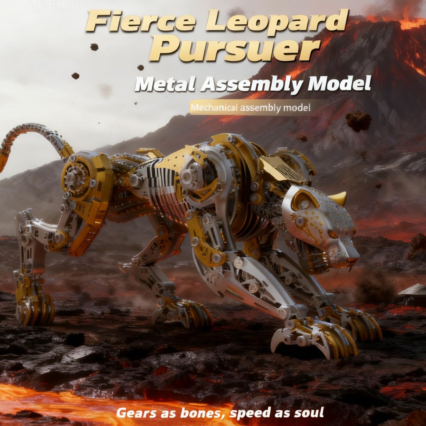 3D Metal Puzzle for Adults, 506Pcs Steampunk Mechanical Leopard Model Kits to Build, DIY Creative Art Desktop Ornament for Home Office Decor (Gold)