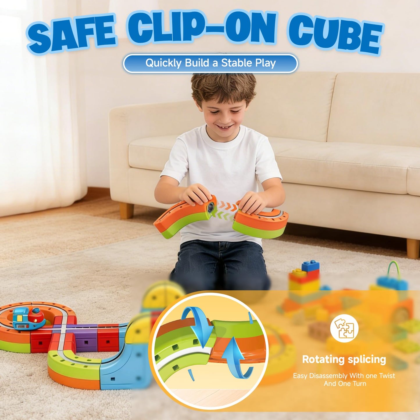 3D Infinity Cube Track Magnetic Electric Train Set for Kids 4 6 7 8,Toy Vehicle Playsets for Toddlers 3-5 Train Set Learning Gift,141 Pcs/2 car