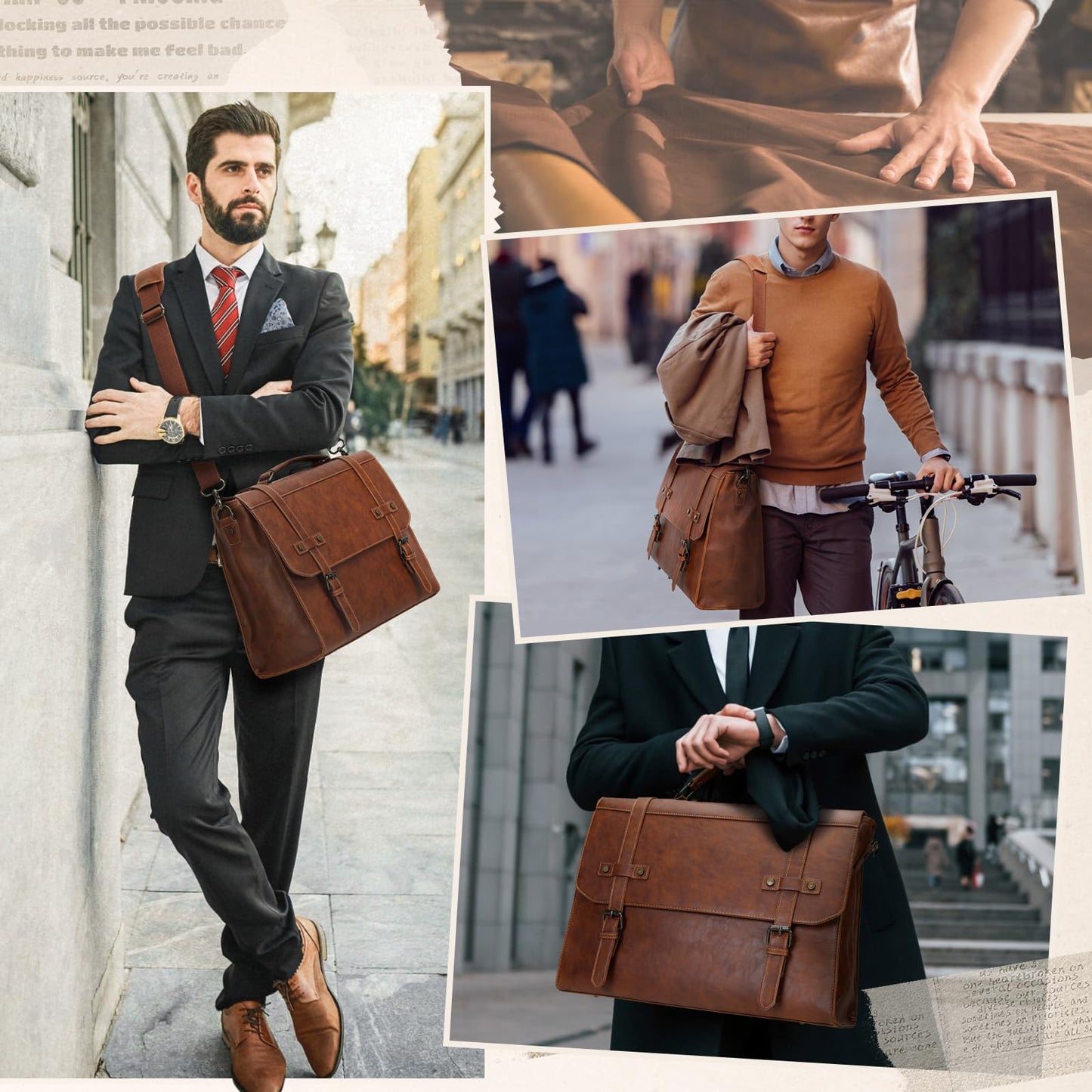 RAINSMORE Mens Messenger Bag 17 Inch Waterproof Vintage Leather Laptop Briefcase Large Laptop Bag Satchel Bag Computer Shoulder Bag for Office Business Travel College,Brown