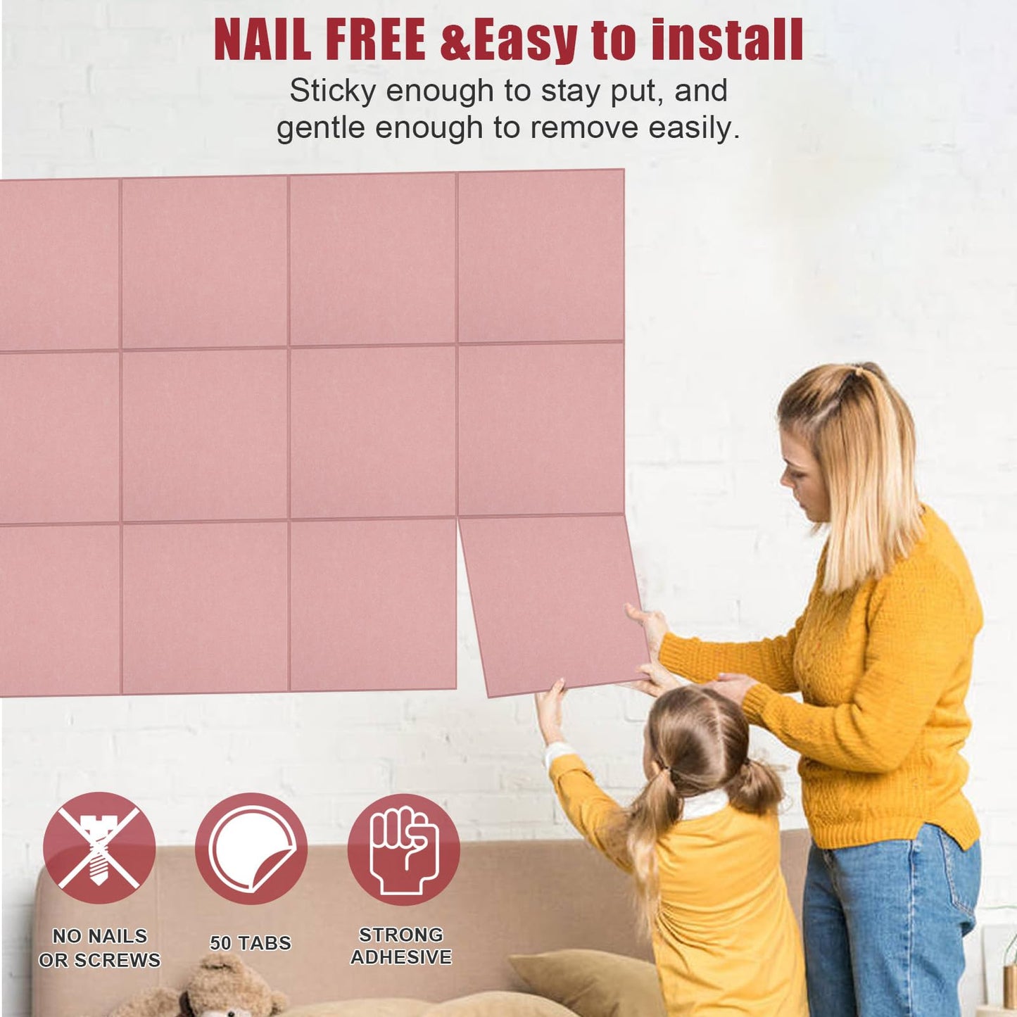 Large Cork Board Alternative 36" X 24" Bulletin Board - 6 Pack Removable Felt Wall Tiles with 30 pushpins, Large Cork Boards for Walls Cork Board for Office Pin Board Tack Board - Pink