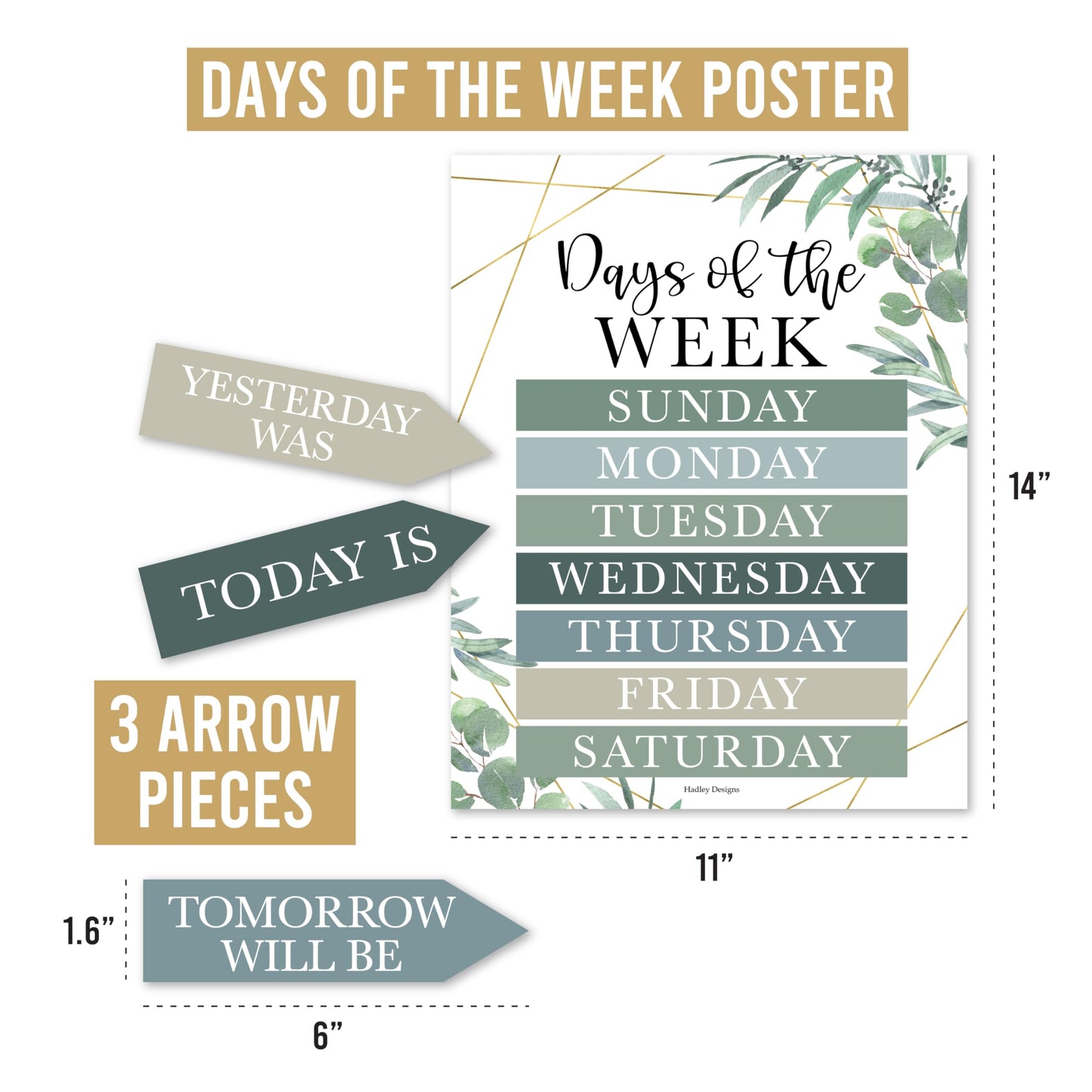Hadley Designs Classroom Calendar Set Bulletin Board Decorations - Greenery School Calendar for Classroom Decor, Kindergarten Preschool Elementary Teacher Must Haves, Homeschool & Daycare Essentials