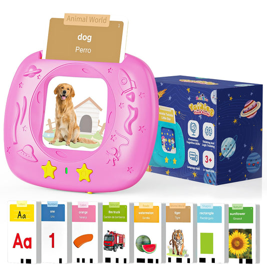 HOMESTEC Toddlers Bilingual Spanish & English Talking Flash Cards with 288 Sight Words, Speech Therapy Toys for 1 2 3 4 5 6 Years Old Boys and Girls, Learning Educational Kids Gifts (Pink)
