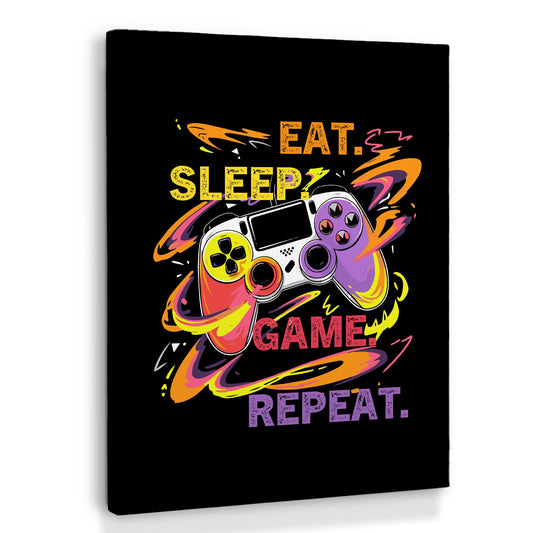 XINCEYWJ Gaming Gamer Room Wall Decor, Eat Sleep Game Repeat Canvas Art Prints Framed, Toddler Boy Room Decor, Anime Gaming Theme Wall Art for Children Youth Boy Room Nursery Room, 11x14 In