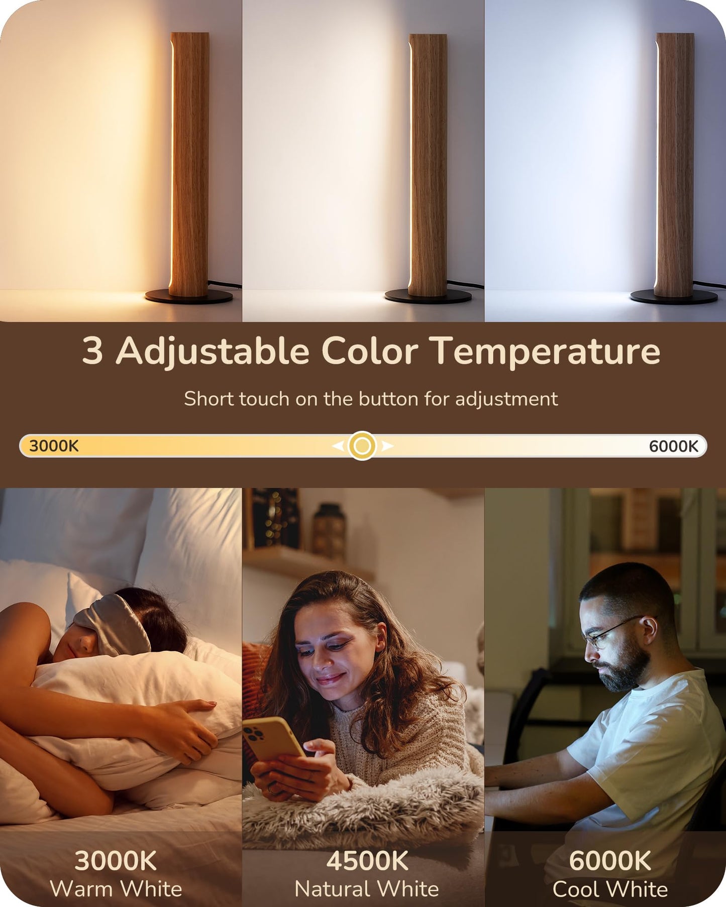 EDISHINE LED Table Lamp, Stepless Dimmable, Touch Switch, Cylindrical, Light Color