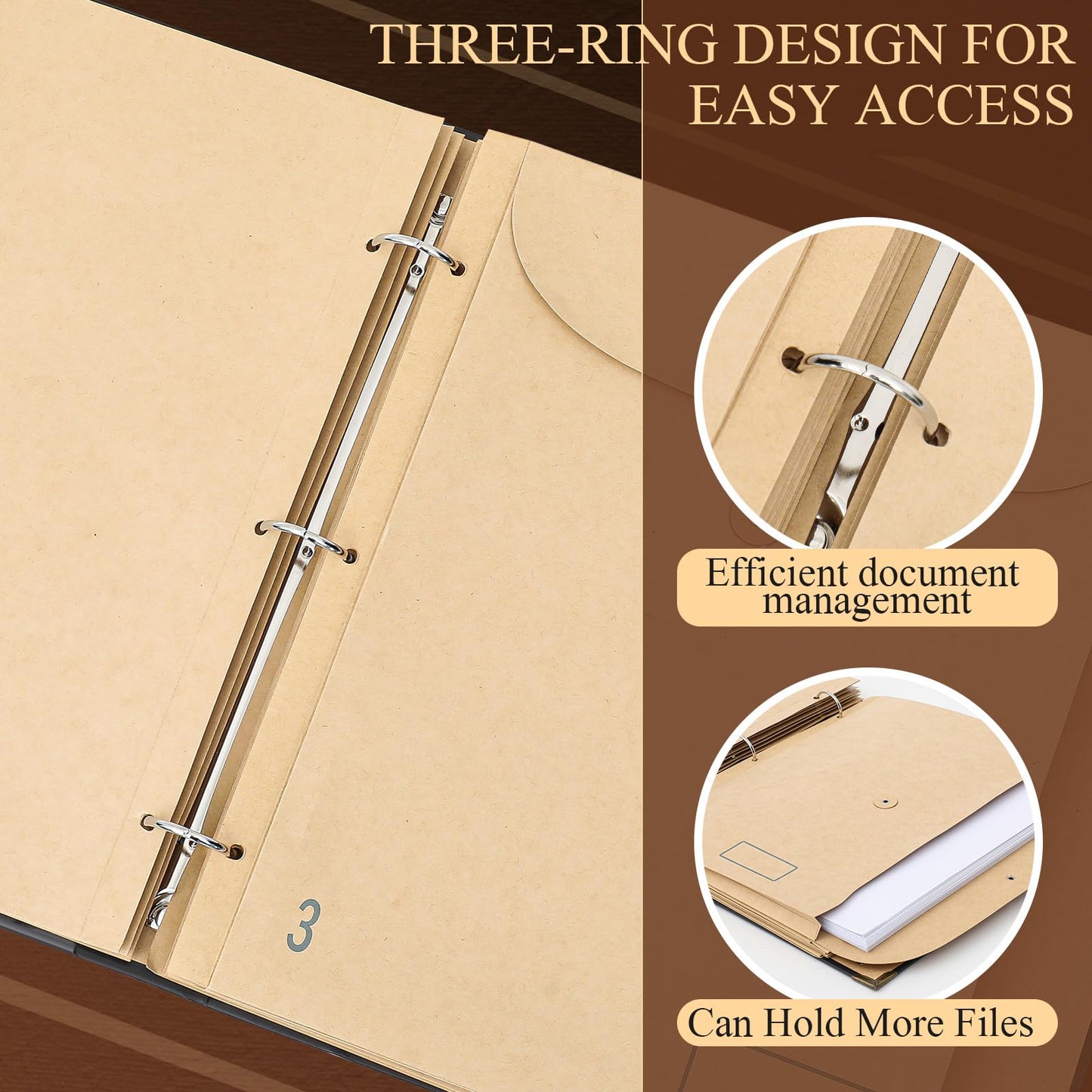 Marspark 3 Rings in Case I Die Binder Important Document Organizer with Labels, Life Pockets Organizer Expanding File Folder for Family Papers, Letters, Birth Certificates, Photos, Passports(Black)